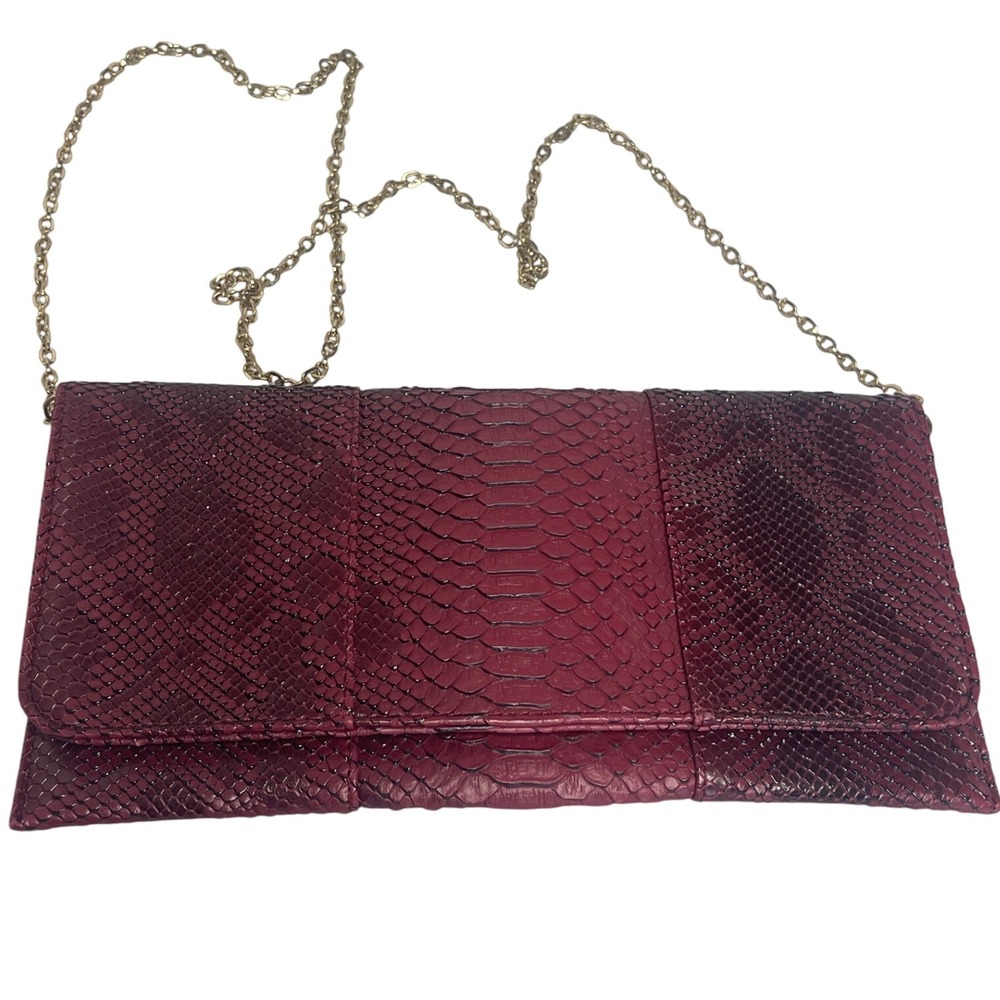 Urban Expressions Burgundy Faux Snakeskin Chain Clutch‎ Holiday Party Bag